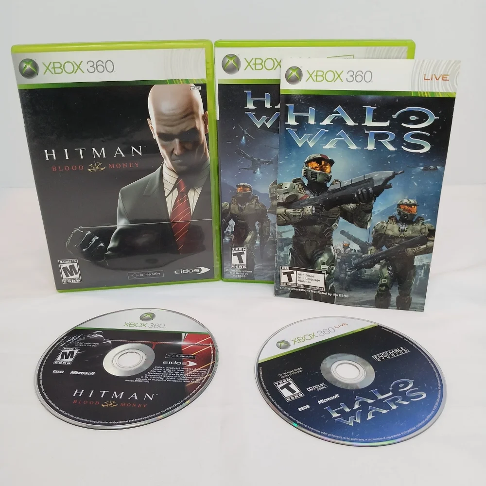 Microsoft Xbox 360 Shooter Video Game Lot Of 2 Halo Wars & Hitman Blood Money